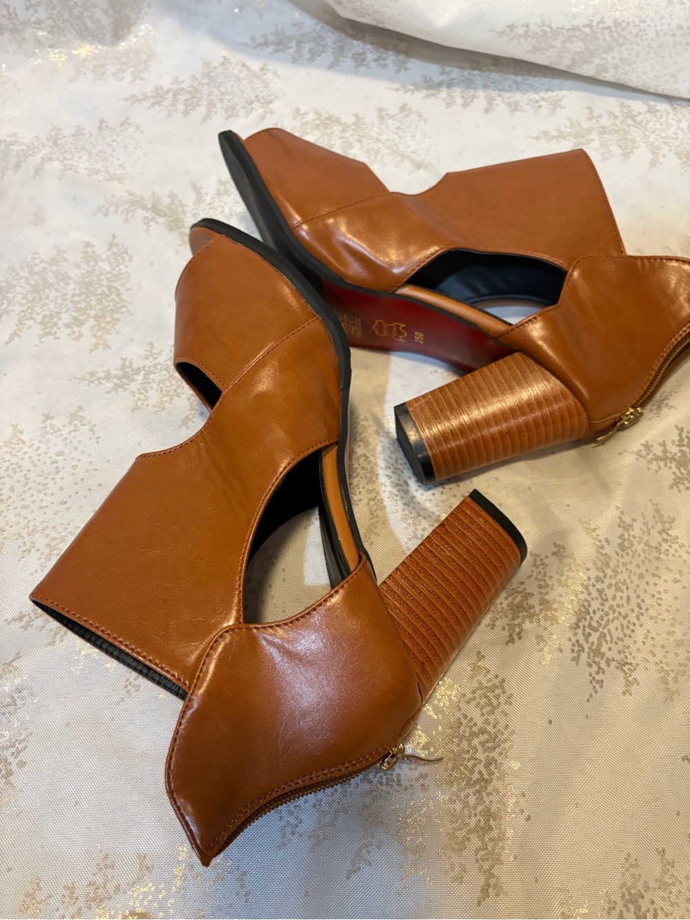 Women's Open-Toe Cutout Ankle Boots - Brown - Picture 8 of 10
